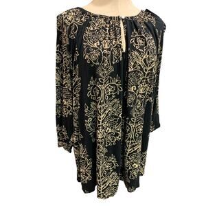 1X Lucky Brand Black Tan Print Womens Tunic Top Boho Top